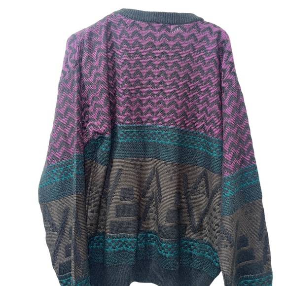 Sweater Graphix Pullover Crewneck 90's Knitted Sweater Geometric Pattern Sz XL - Picture 2 of 8